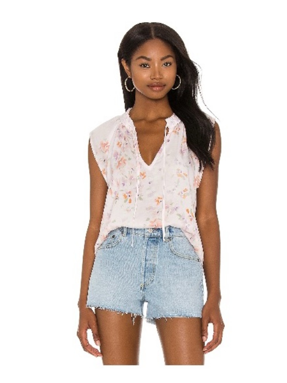 NWT Bella Dahl Ruffle Raglan peach mist watercolor floral Blouse size small